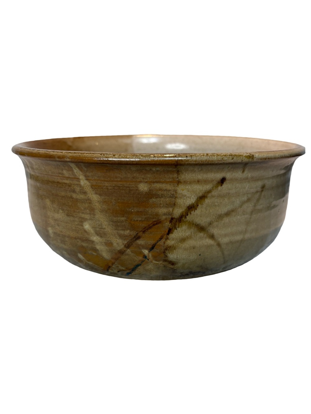 Vintage Erika Studio Pottery Hand Thrown Stoneware Serving Bowl Drip Glaze